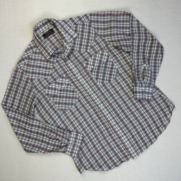 Levi's Other - VTG 70s Levis Big E Pearl Snap Shirt Men L Plaid Western Sawtooth Pockets Rodeo